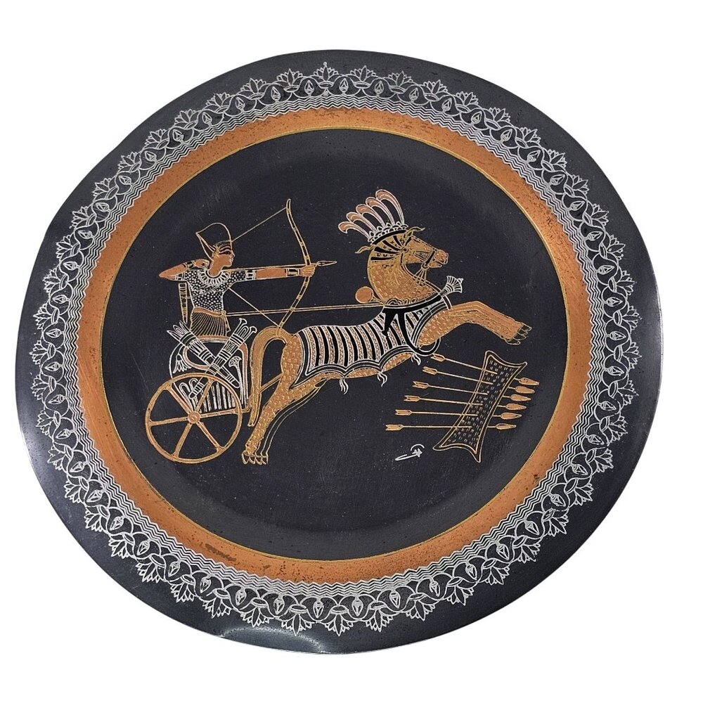 Handmade Egyptian Copper Plate With Chariot & Archer Design By El Shami